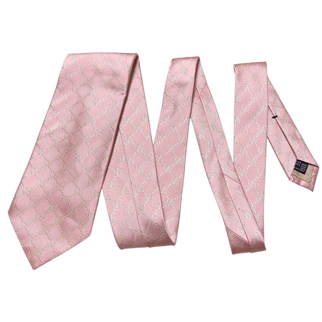 【美品】グッチ GG柄 イタリア製 シルク100% ピンク GUCCI ネクタイ