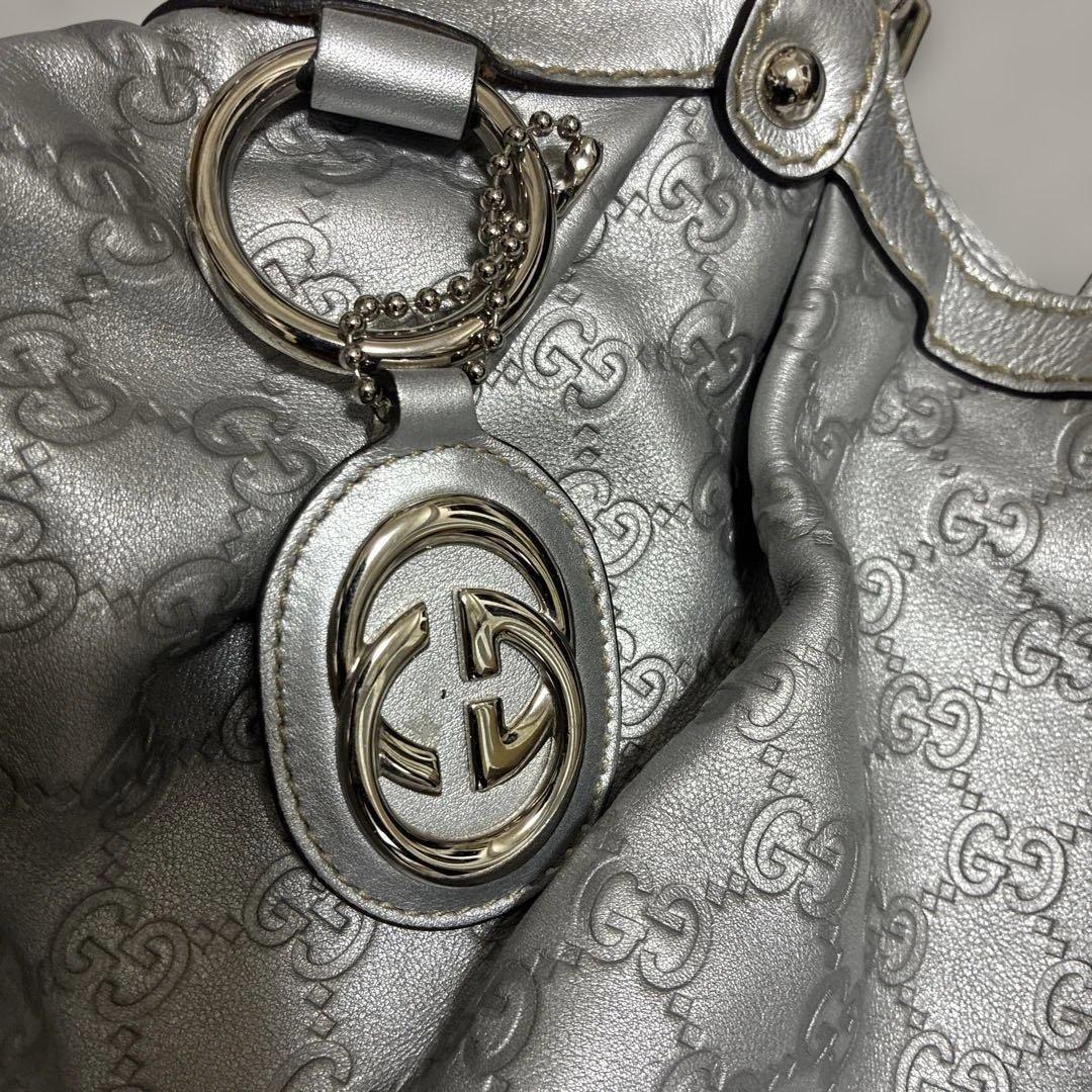 GUCCI / グッチシマ GG柄 スーキー トートバッグ レザー シルバー