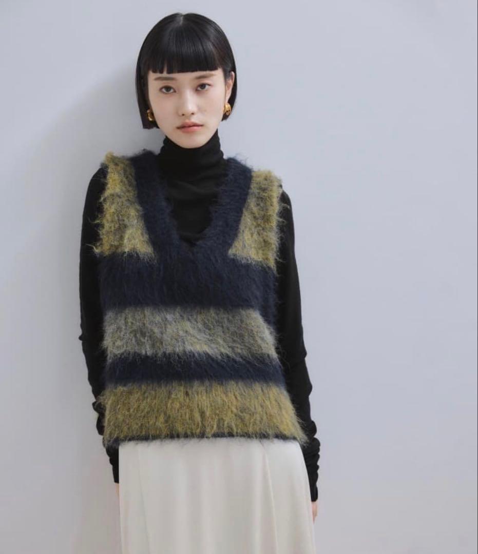 アダムエロペ　　ブラッシュドボーダーベスト