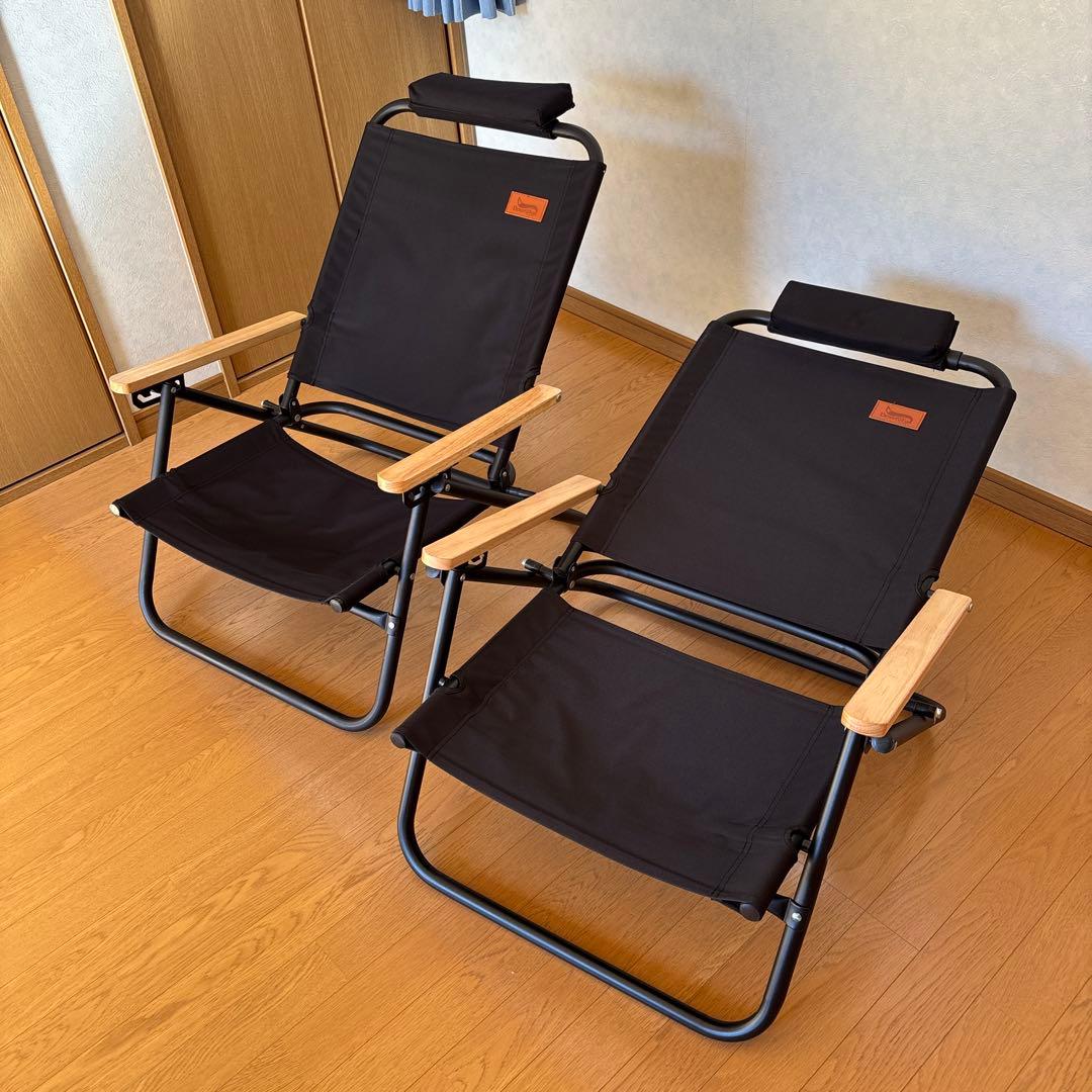 黒い折りたたみ式アウトドアチェア2脚セット