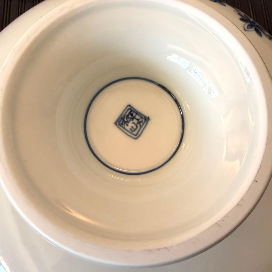 【未使用品】【三川内焼】【平戸松山窯】手描き 染付花鳥 高台鉢 高台皿 足付き皿