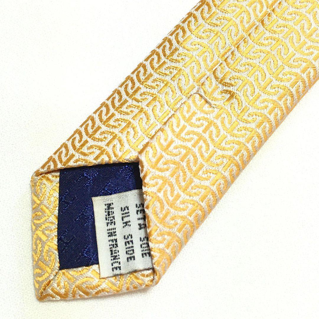 未使用級 エルメス HERMES ネクタイ シルク100% オレンジ系 総柄