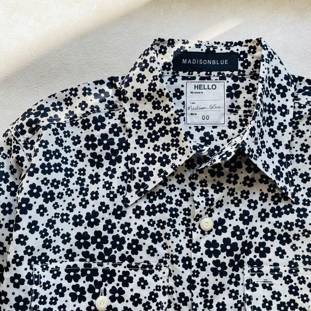未使用に近い✴︎Madisonblue ハンプトン 花柄 シャツ モノトーン 綿
