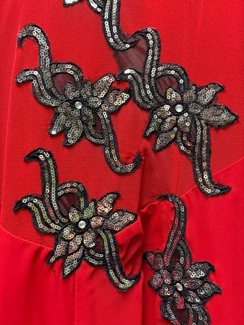 社交ダンススタンダードドレス　赤　黒