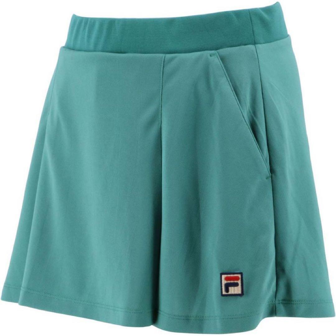 美品＊FILAフィラ＊裾プリーツトップスとグリーンのスコート上下セットXL