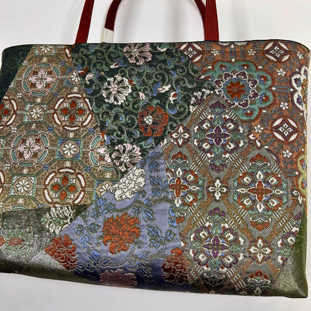 24時間以内発送　高級中古袋帯使用　　　　　　 手作り　Lサイズ 手さげ2752