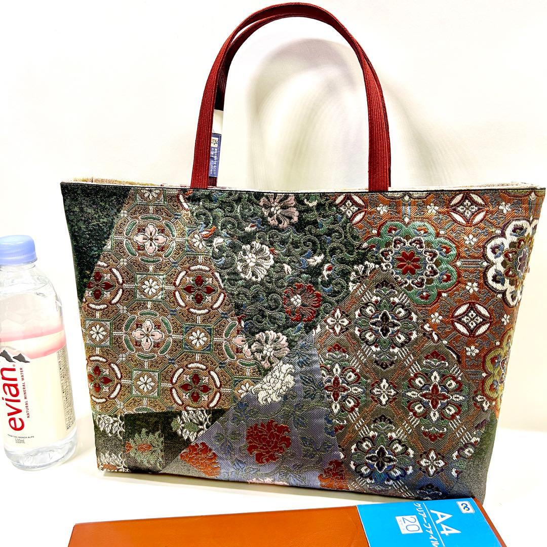 24時間以内発送　高級中古袋帯使用　　　　　　 手作り　Lサイズ 手さげ2752