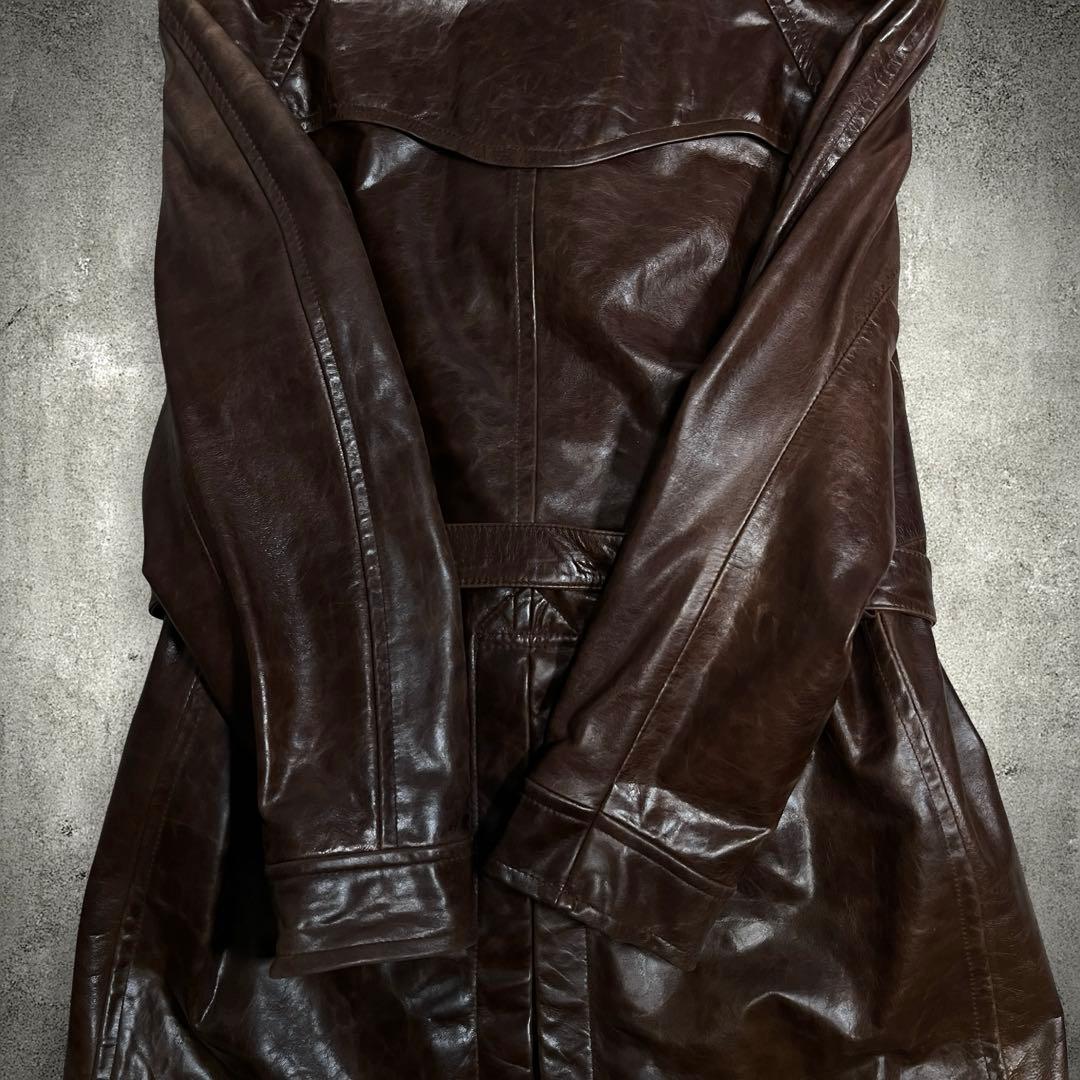 ラムレザー トレンチコート ミドル丈 ベルト付き 本革 M ブラウン 美品