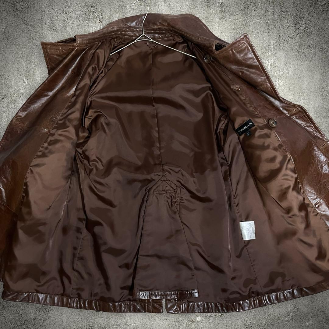 ラムレザー トレンチコート ミドル丈 ベルト付き 本革 M ブラウン 美品
