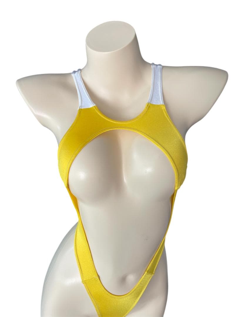 レオタード　ハイレグ　穴あき　パールホワイト×パールイエロー