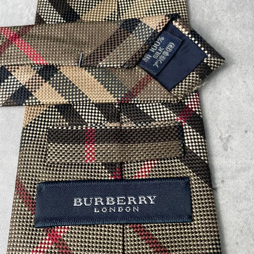 美品 BURBERRY LONDON ジャガード ノバチェック柄 ネクタイ 茶