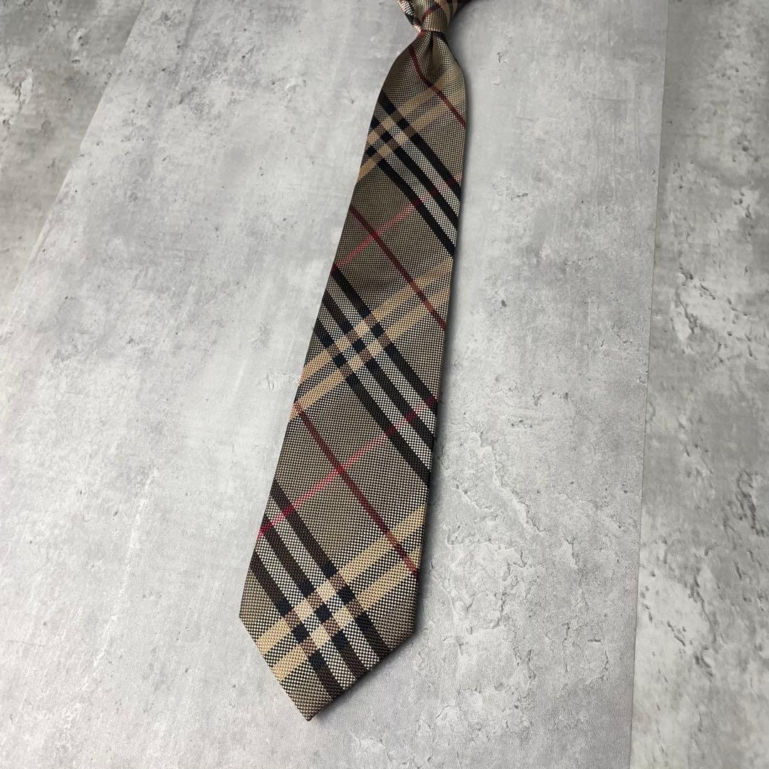 美品 BURBERRY LONDON ジャガード ノバチェック柄 ネクタイ 茶