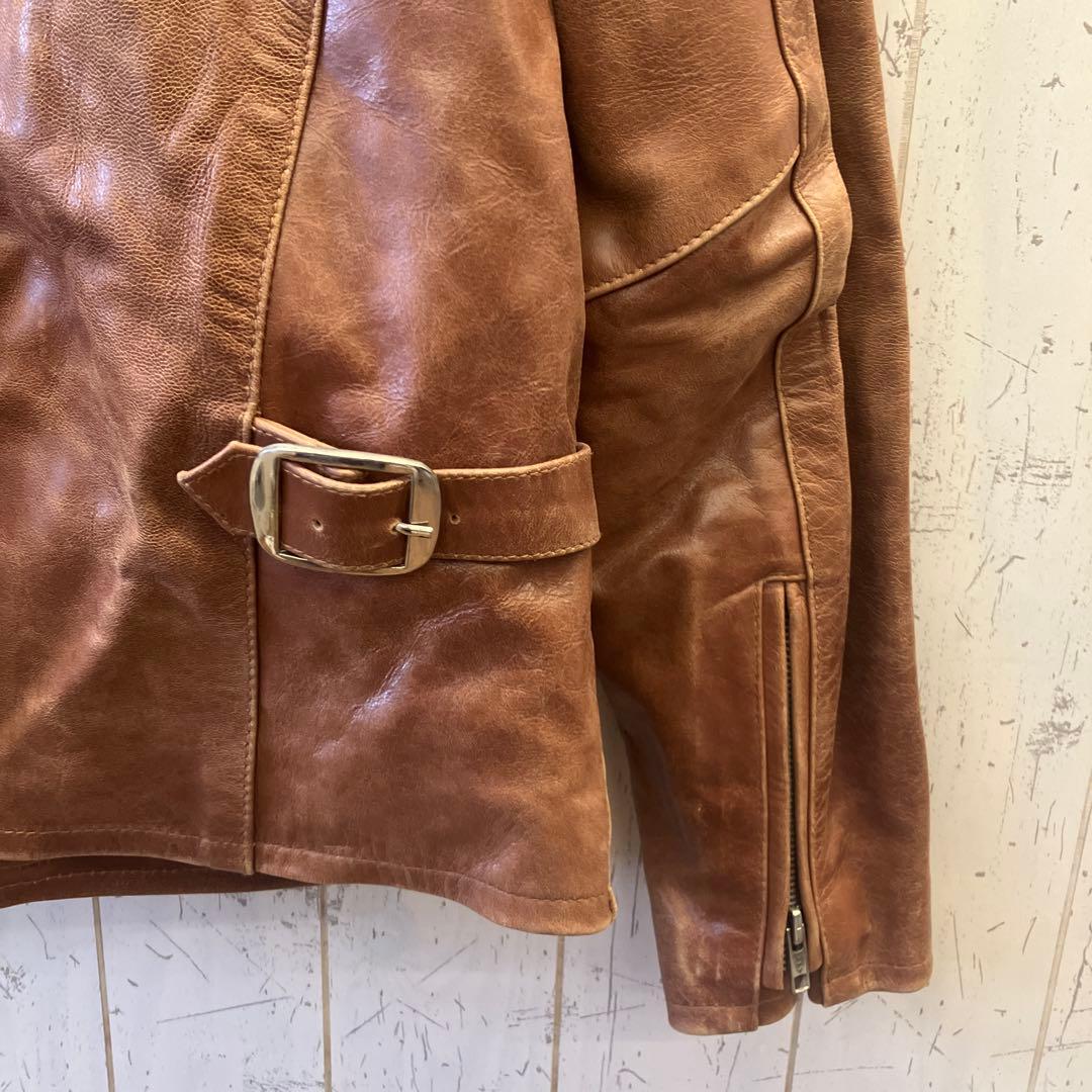 6.23 フリーダム レザーライダースジャケット ゴートレザー シングル 茶色