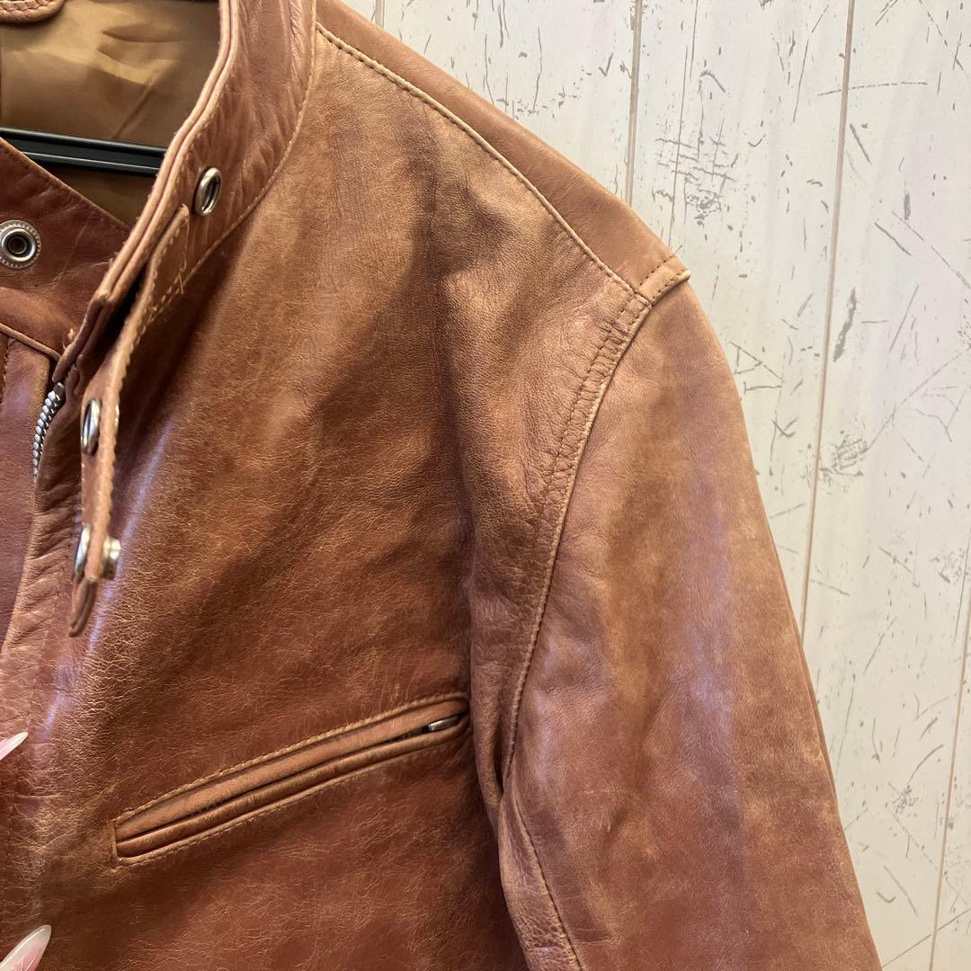 6.23 フリーダム レザーライダースジャケット ゴートレザー シングル 茶色