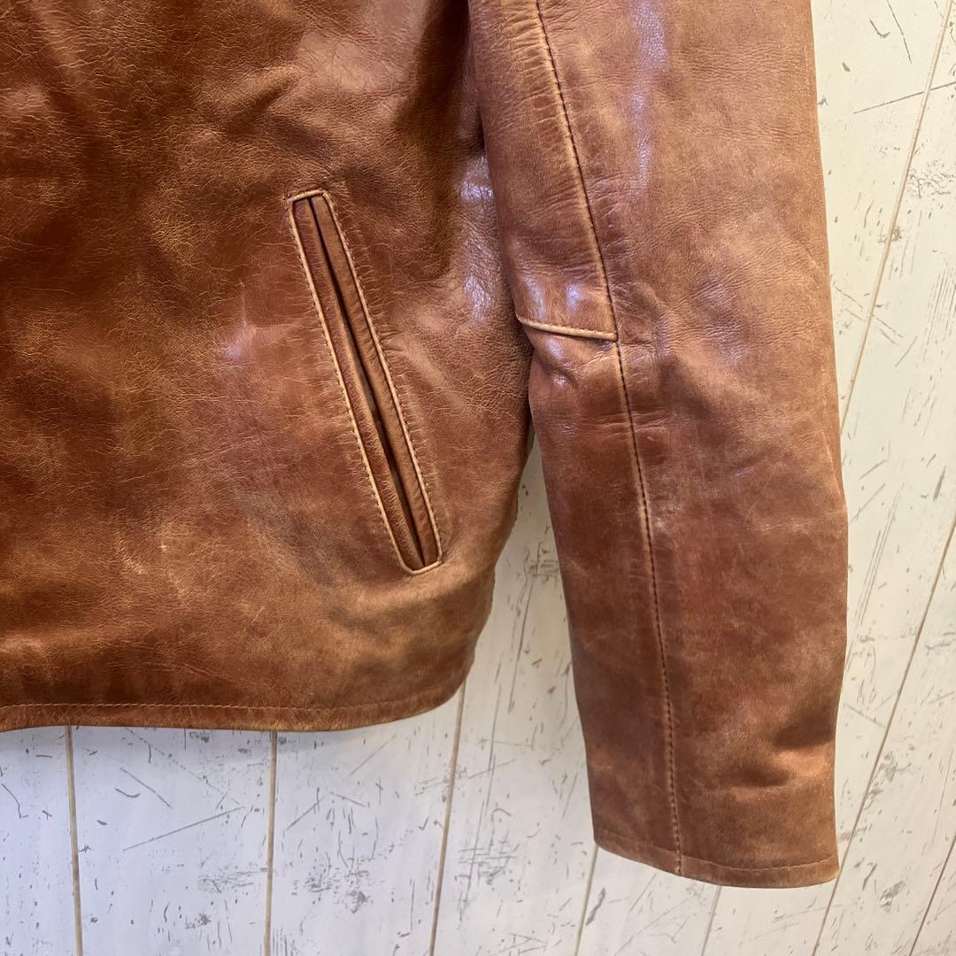 6.23 フリーダム レザーライダースジャケット ゴートレザー シングル 茶色