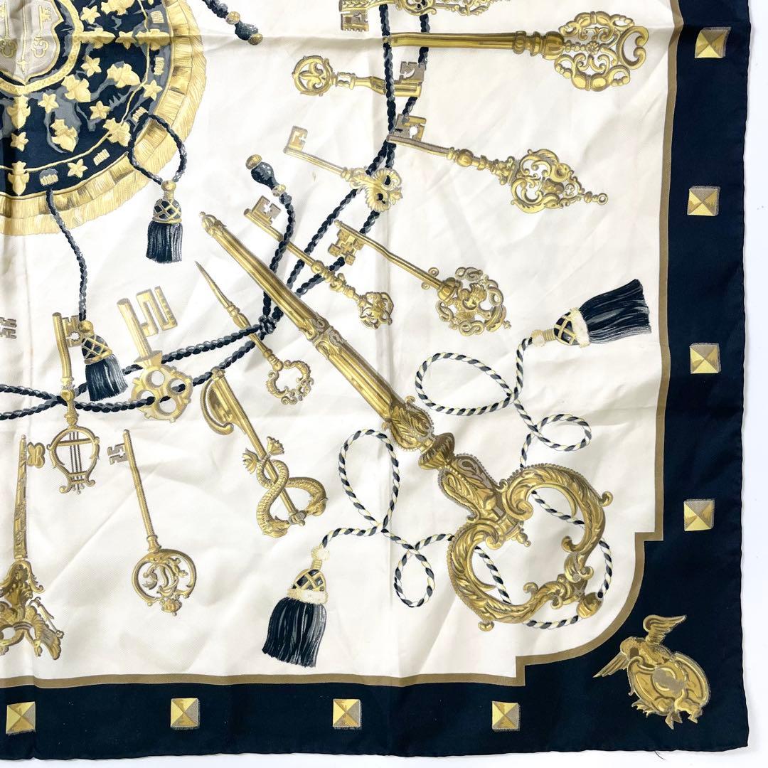 エルメス　シルク　89cm スカーフ　ネイビー　M