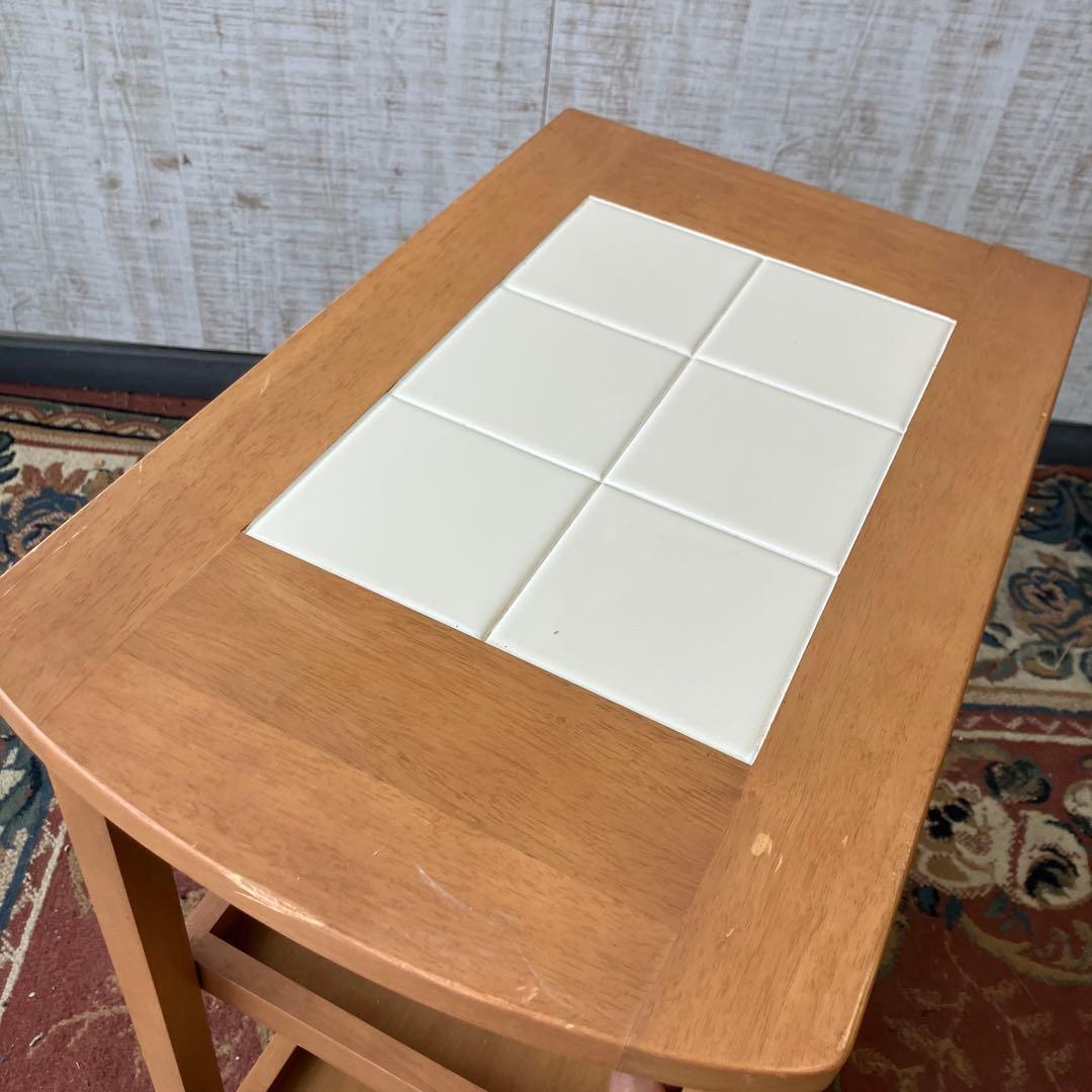 昭和レトロ タイル張り 木製キッチンワゴン キャスター付き キッチンカート