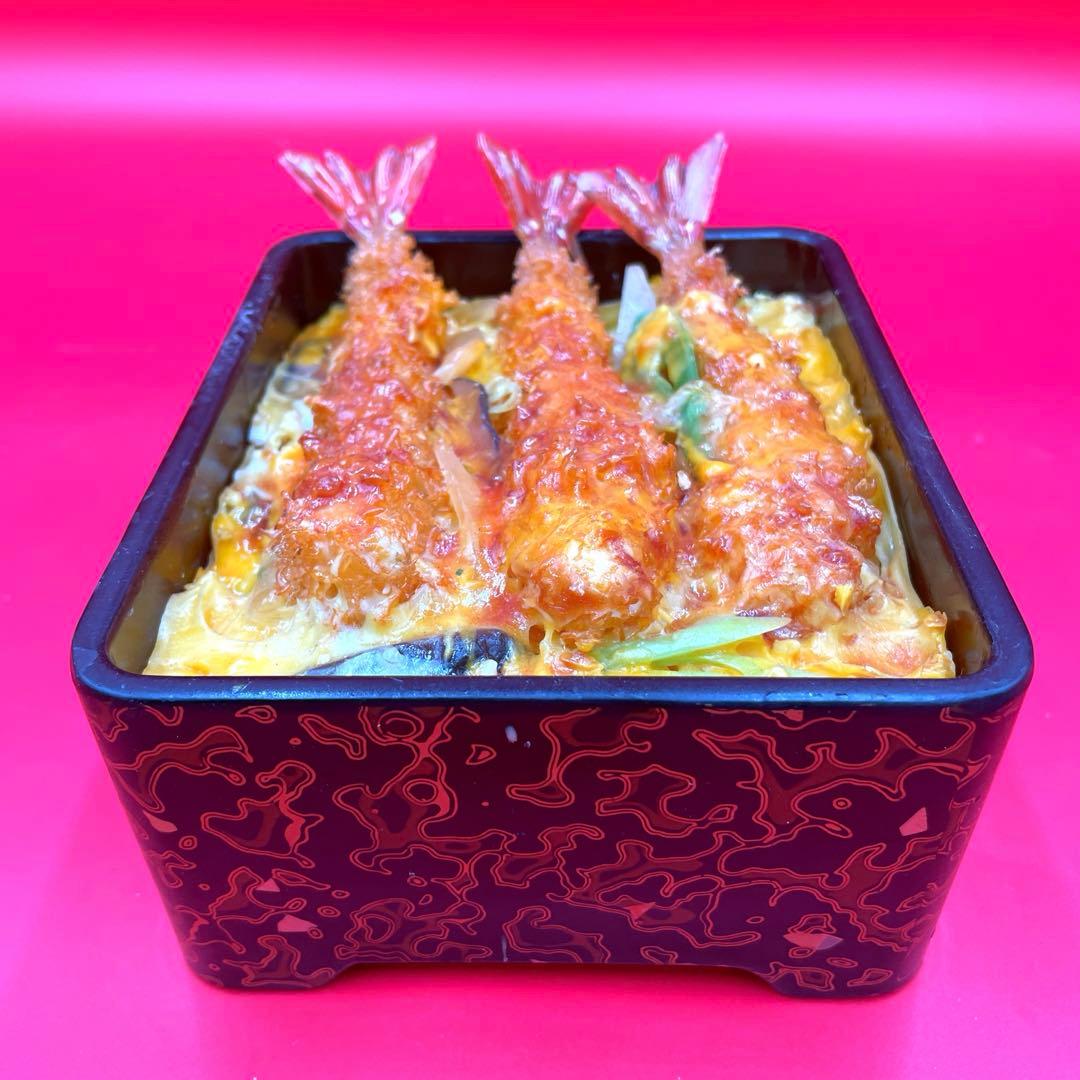 【超リアル】食品サンプル 海老とじ重 海老天3本 重箱入り 実物大 飲食店使用品