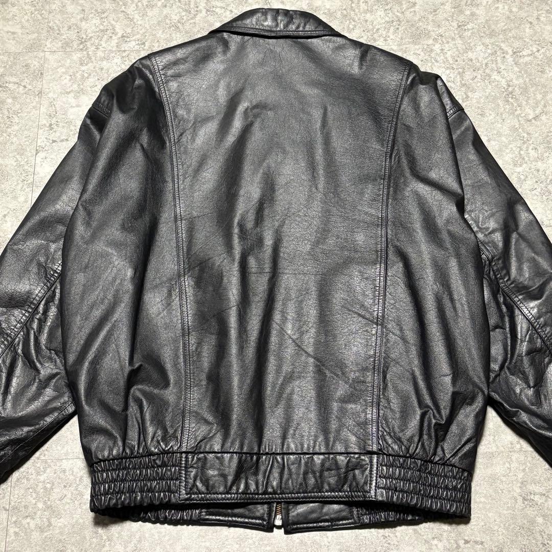 【vintage】レザージャケット　ブルゾン　3 L ゆったり　牛革　薄手　黒
