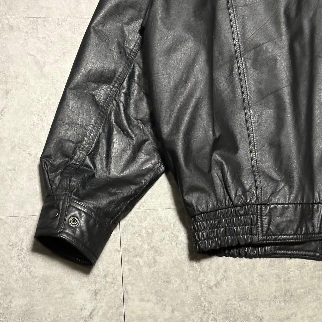 【vintage】レザージャケット　ブルゾン　3 L ゆったり　牛革　薄手　黒