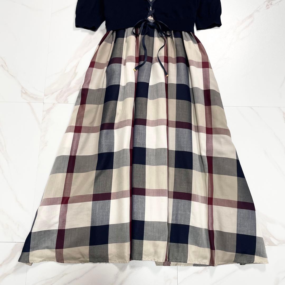 ブルーレーベルクレストブリッジチェックドレープツイルニットコンビマキシワンピース