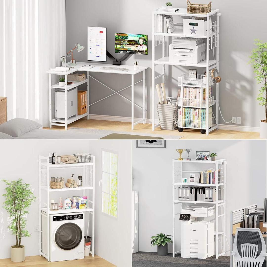 幅伸縮 2口コンセント 高さ調整 レンジラック ゴミ箱上ラック 白