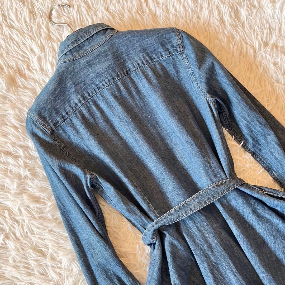 人気✨ ラルフローレン デニムシャツワンピース フレア ロゴ刺繍 ウエストベルト