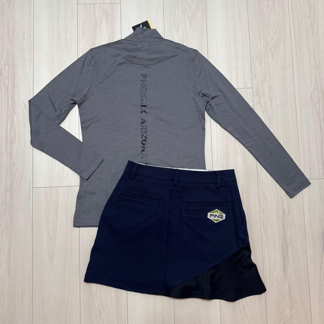 新品 セットアップ PING ピン スカート 長袖モックネック グレー ネイビー