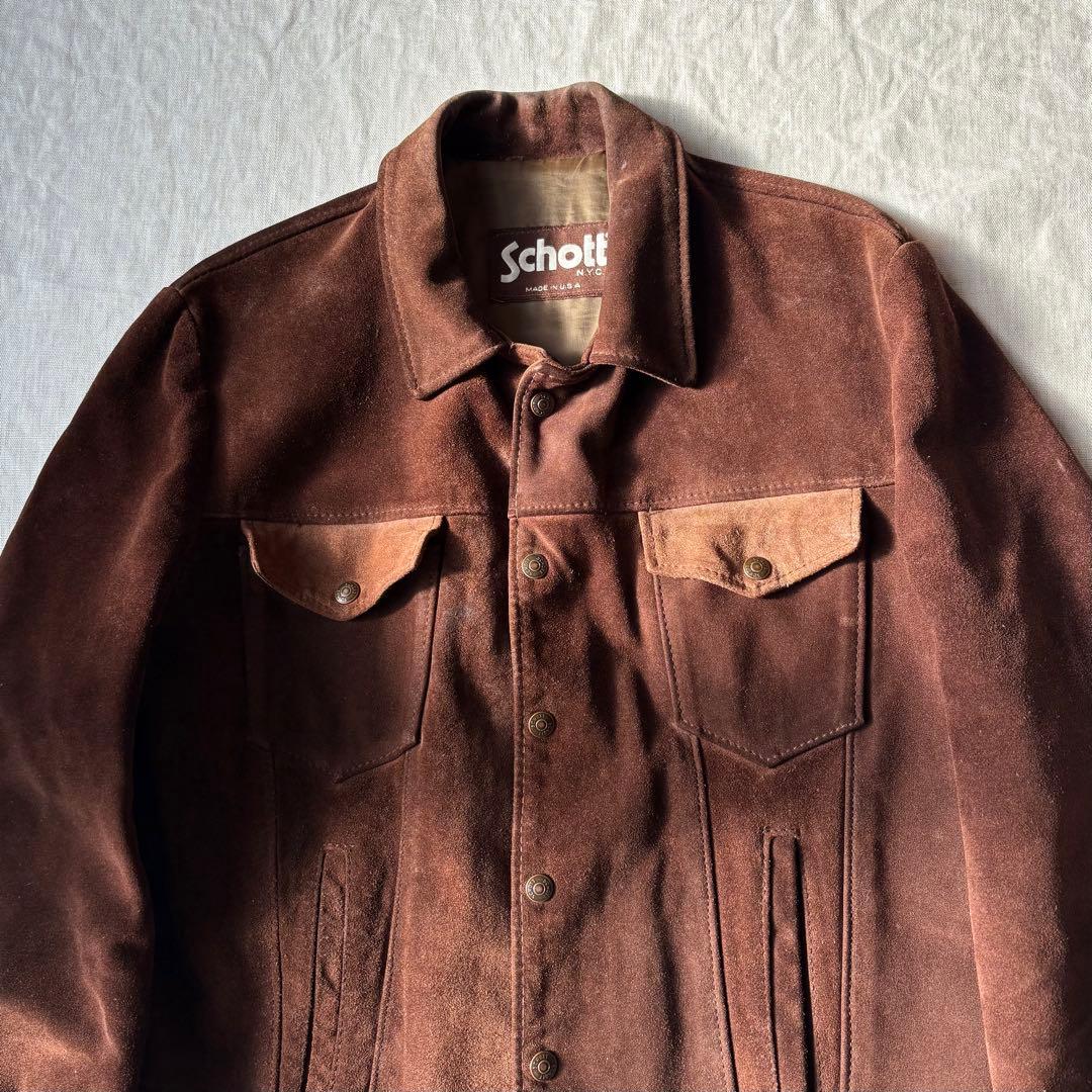 schott ショット USA製 スエード ブラウン トラッカージャケット 42