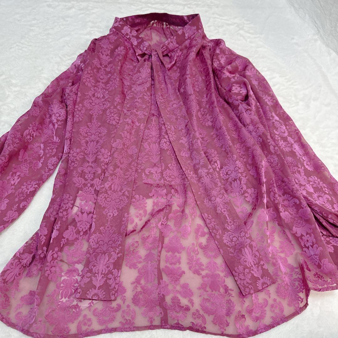 【新品未使用】アンプル ヤマダヤ 日本製 ボウタイ　リボン ブラウス ピンク