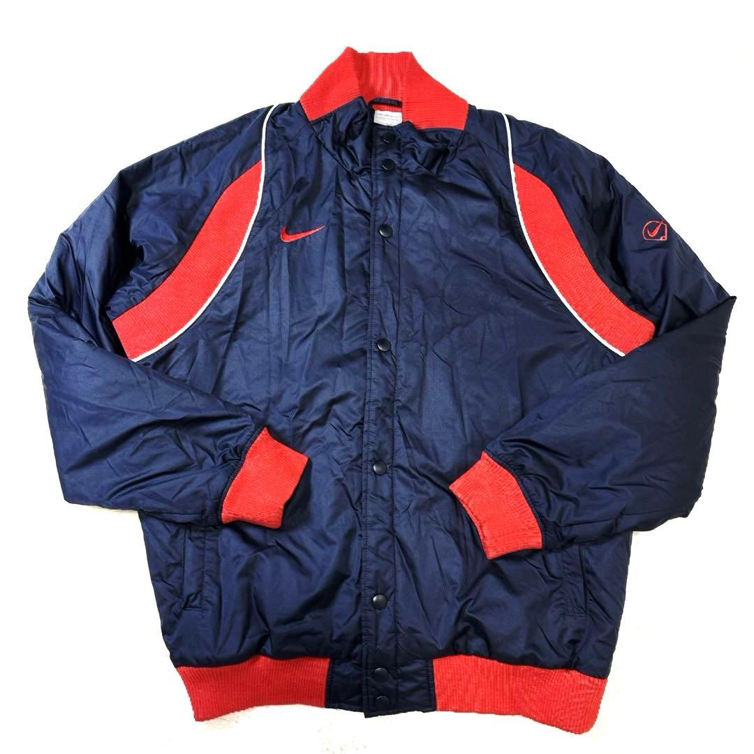 NIKE 90s 中綿ジャケット L 刺繍ロゴ ネイビー×レッド グラコン 配色