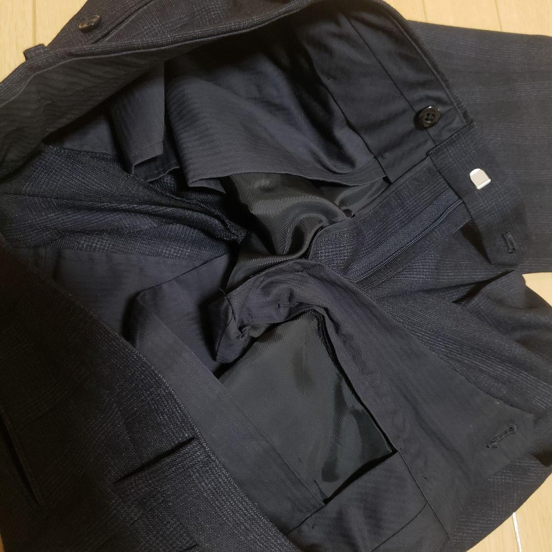 極美品】EDIFICEエディフィス/チェック柄/裾ダブルスラックス44ネイビー