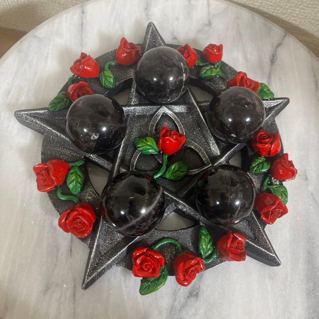 【セット販売】モリオンスフィア　5コ　と　五穂星　バラ台座　セット