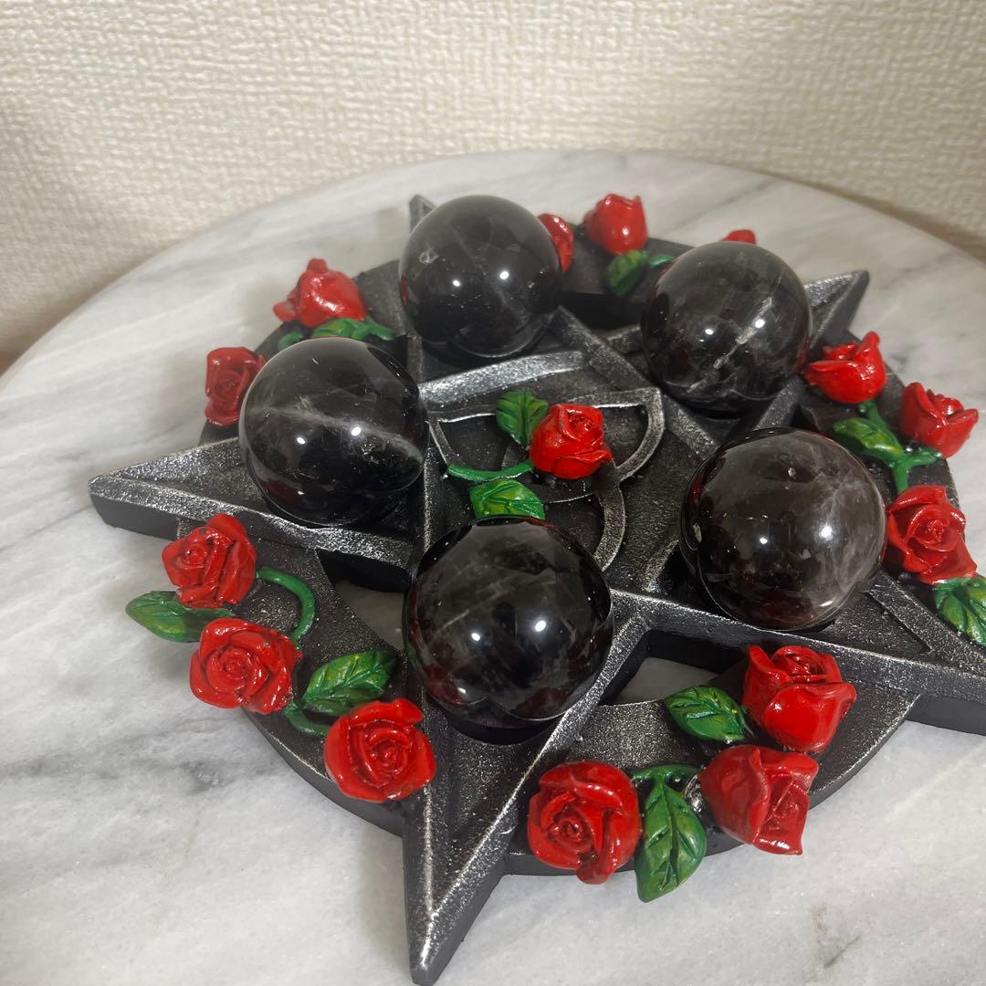 【セット販売】モリオンスフィア　5コ　と　五穂星　バラ台座　セット