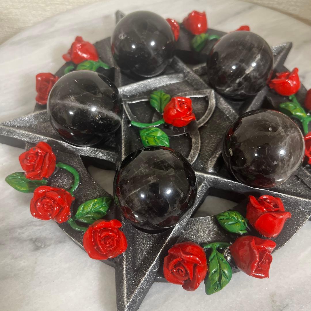 【セット販売】モリオンスフィア　5コ　と　五穂星　バラ台座　セット