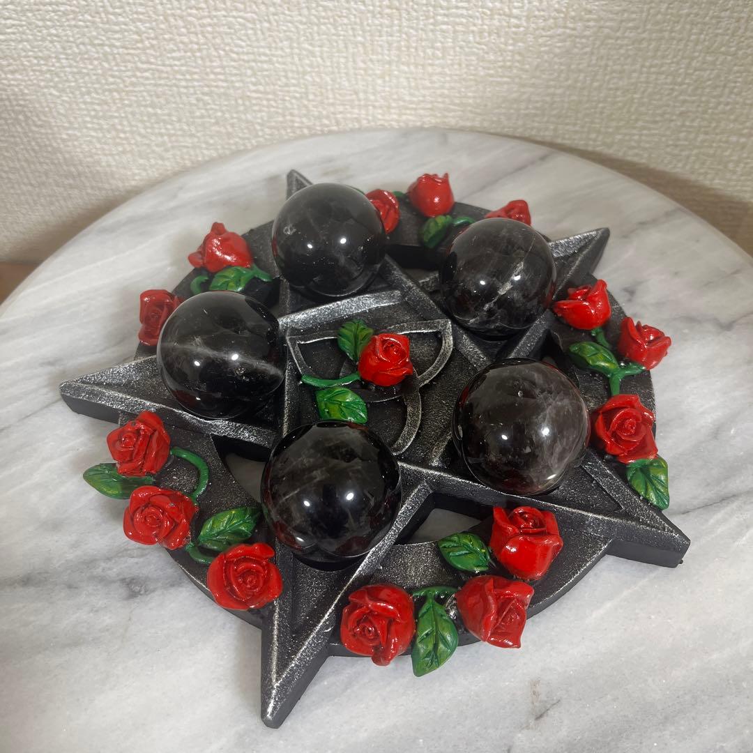 【セット販売】モリオンスフィア　5コ　と　五穂星　バラ台座　セット