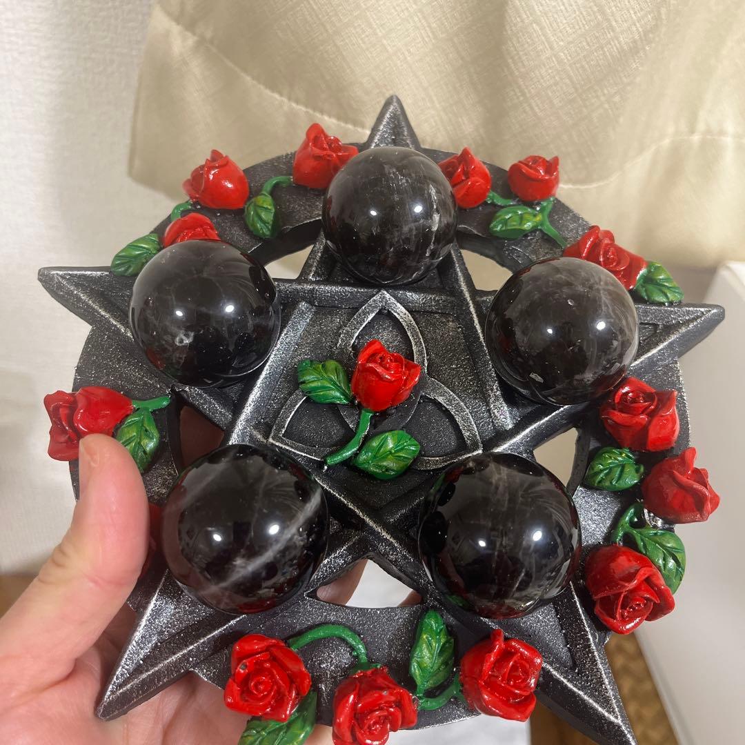 【セット販売】モリオンスフィア　5コ　と　五穂星　バラ台座　セット