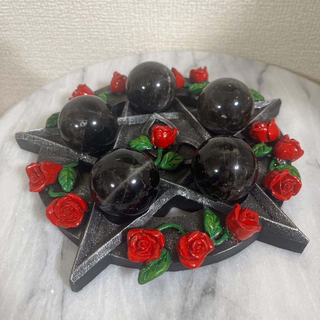 【セット販売】モリオンスフィア　5コ　と　五穂星　バラ台座　セット