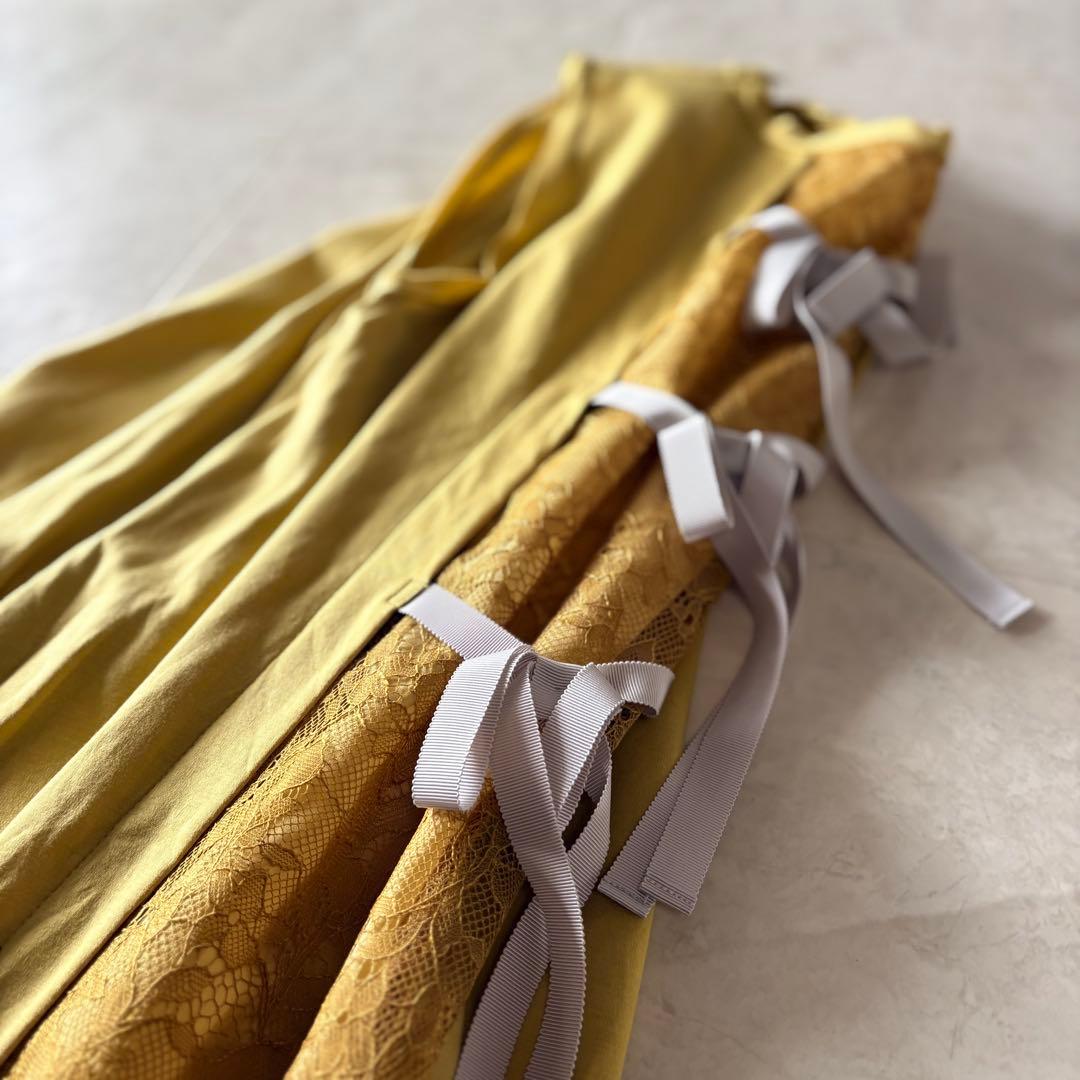 LANVIN en blue 黄色ノースリーブワンピース　ロング　38