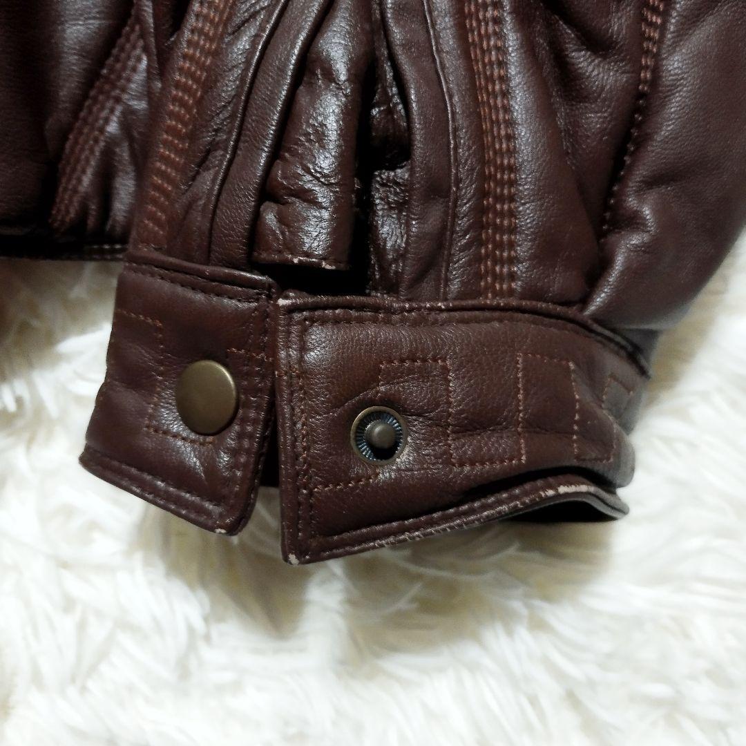 maggoni elegance　リアルレザーエンボス加工中綿ジャケット　茶XL