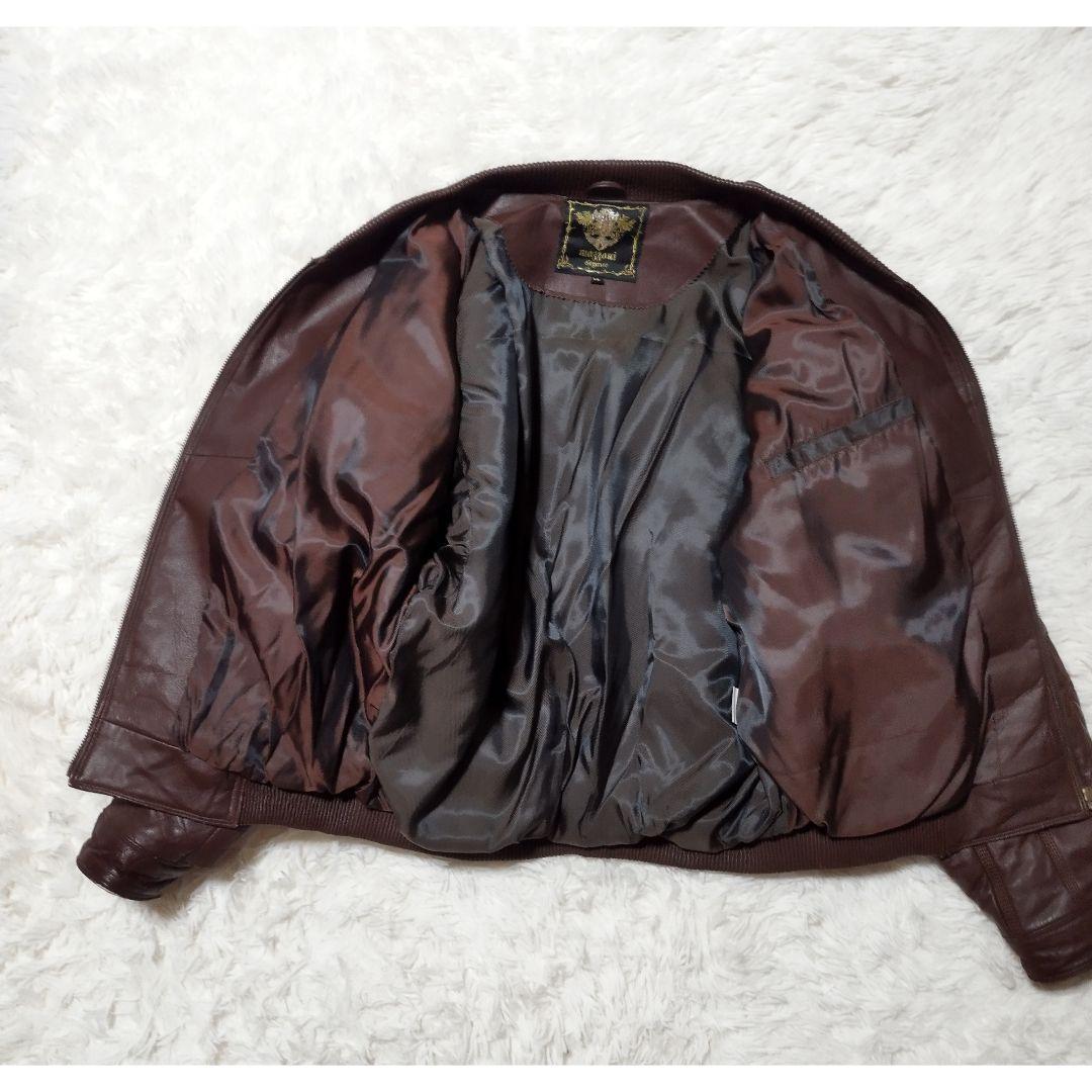 maggoni elegance　リアルレザーエンボス加工中綿ジャケット　茶XL