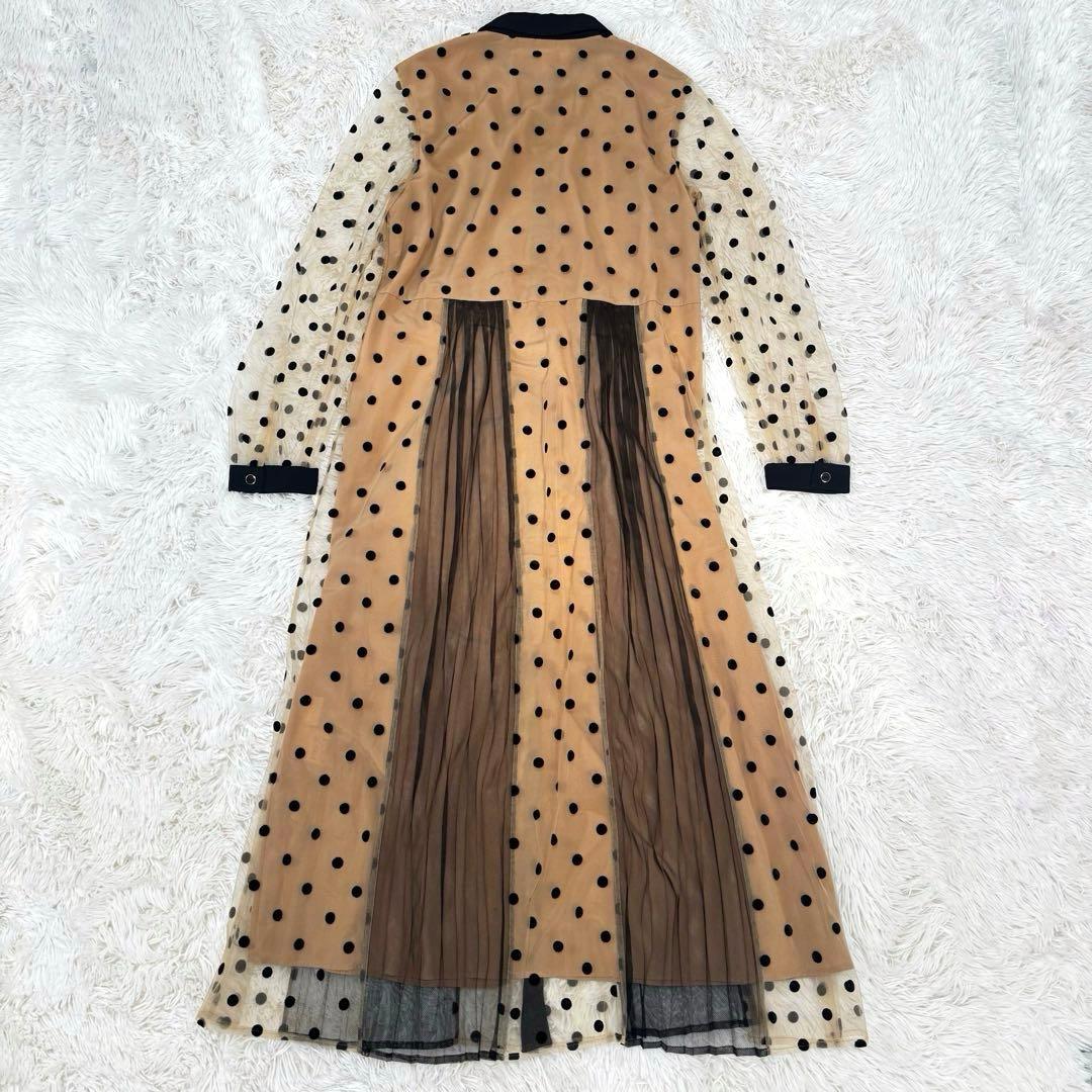 グレースコンチネンタル　プリーツドッキングワンピース ドットレースチュール 38