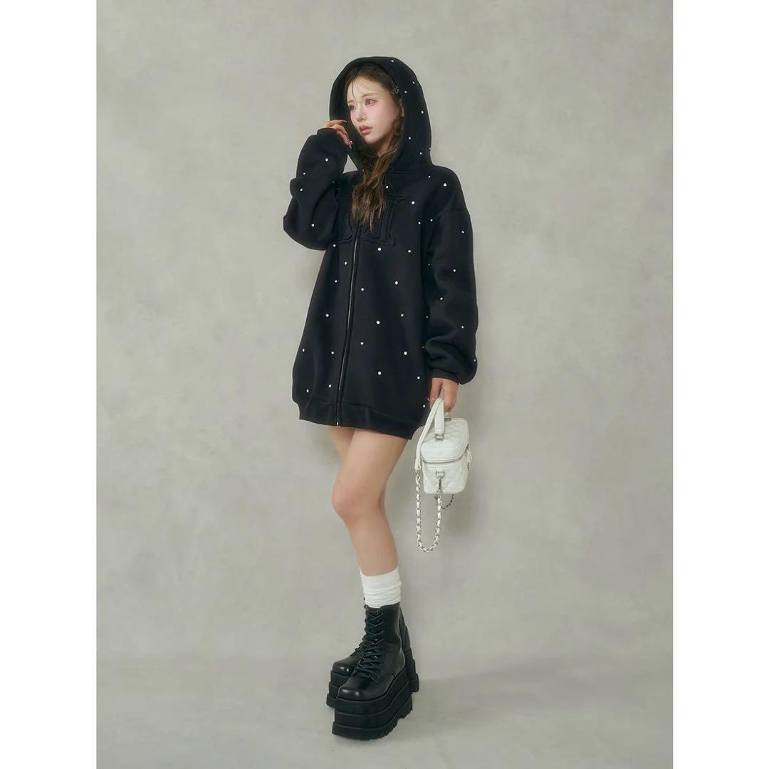 ダーリッチ 新品タグ付き ブラック フリー DDロゴビジュージップパーカー