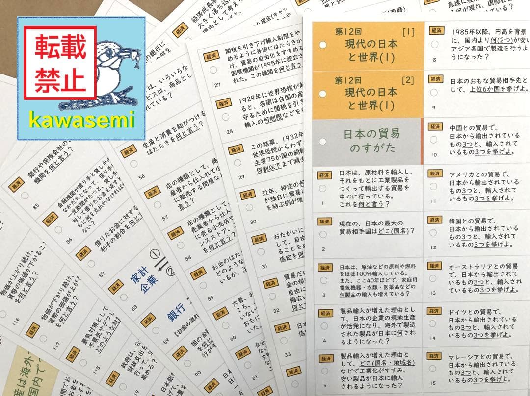 【中学受験】予習シリーズ社会 6年上 (第1-13回) 公民 暗記カードa