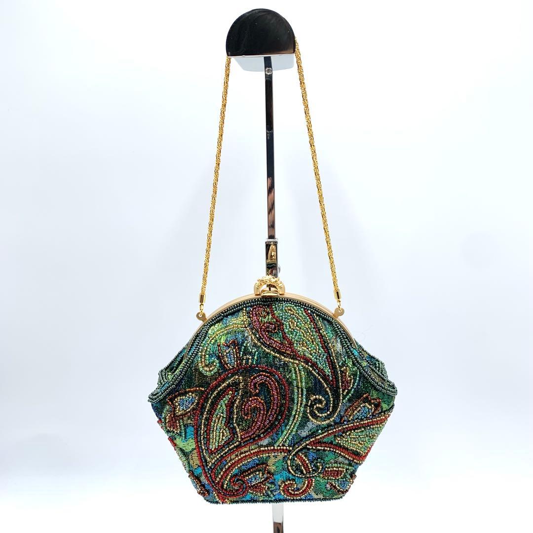 【美品】 ビーズ パーティ バッグ フォーマル カラフル ショルダー 軽量