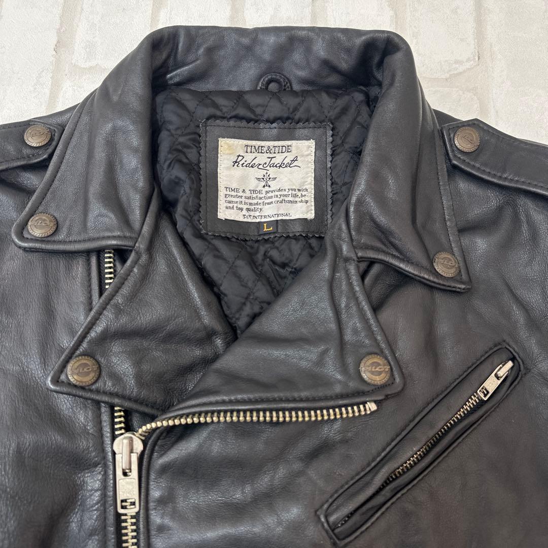 値下げ TIME & TIDE 牛革 レザー ダブル ライダース ジャケット L