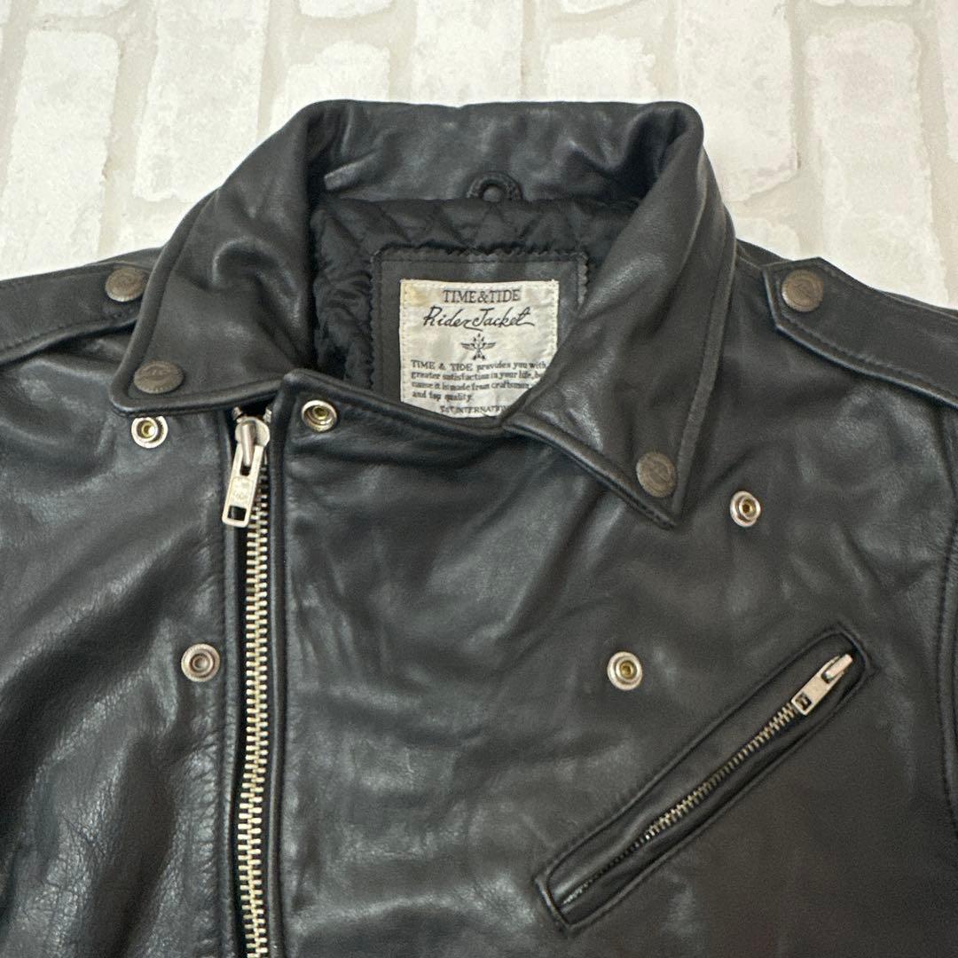 値下げ TIME & TIDE 牛革 レザー ダブル ライダース ジャケット L