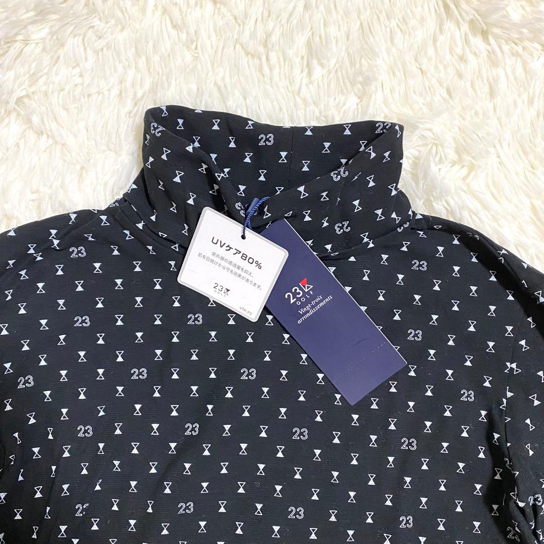 新品　23区ゴルフ　UVカットインナー　タートルネック　総柄　長袖　ブラック　S