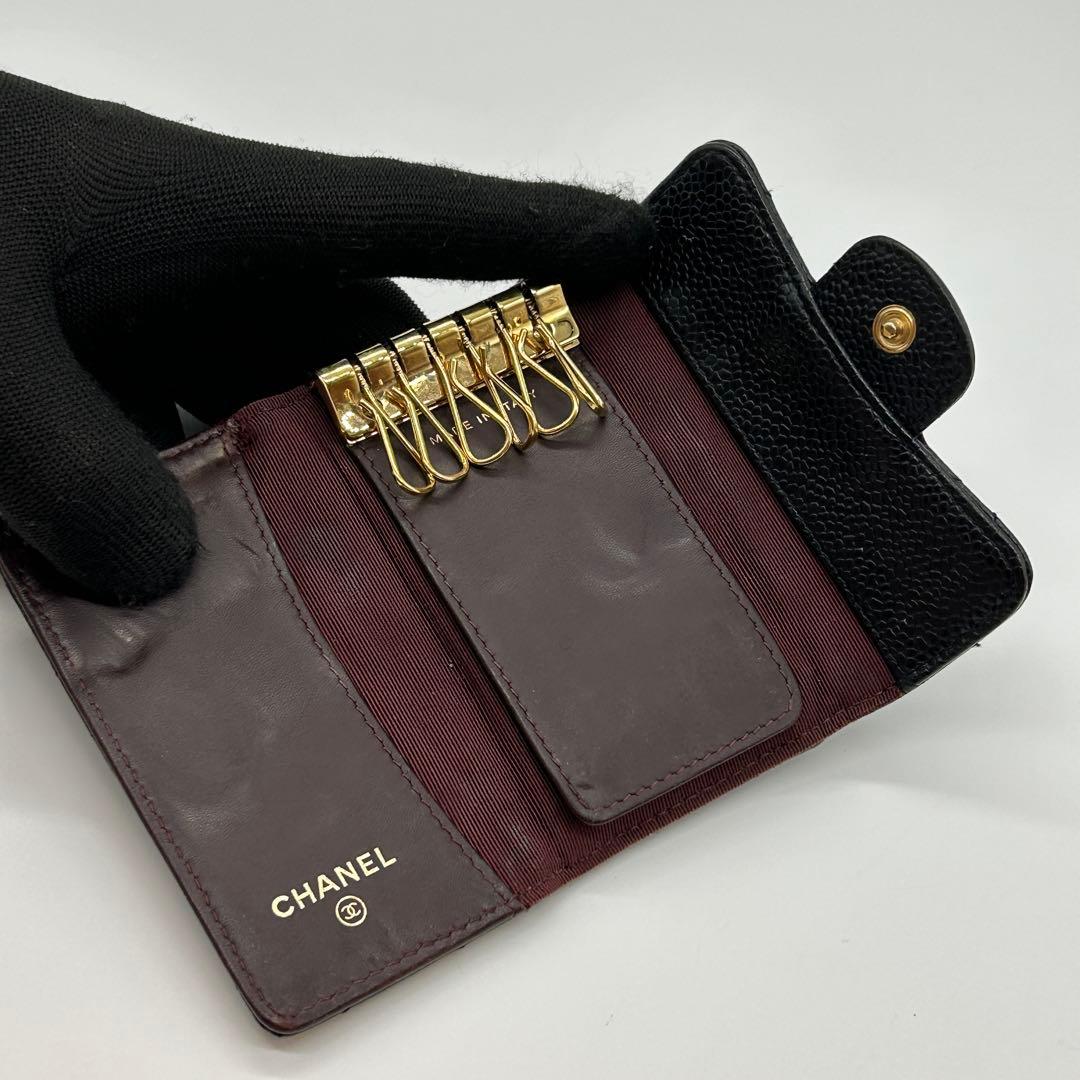 美品 CHANEL シャネル キャビアスキン レザー 6連 キーケース