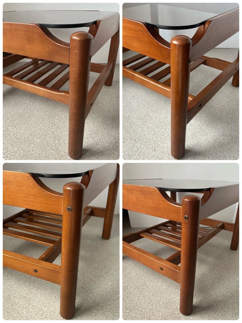 ヴィンテージ スモーク 木製ガラステーブル 北欧　ミッドセンチュリー　モダン